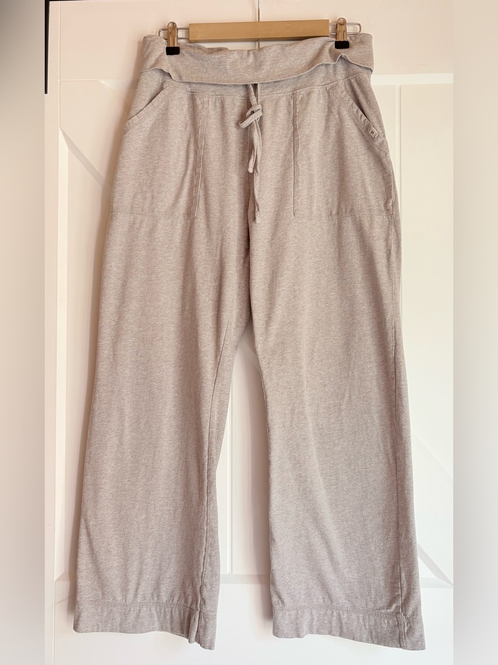 Pact Organic Cotton Wide Leg Lounge Pants Heather Oatmeal Gray Size L